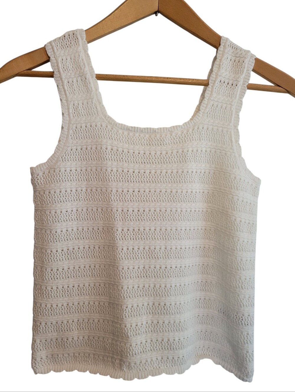 Cropped Crochet Square Neck Tank Top In White Size Small-cotton Blend
